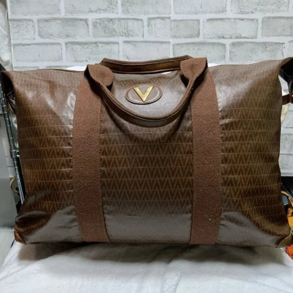 Mario Valentino V Monogram Coated Canvas Boston Bag
